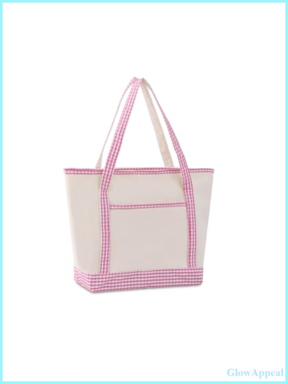 Canvas Tote Bag Gingham Pattern Zippered Shoulder Bag Large